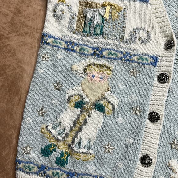 Vintage 90s Marisa Christina Christmas Collection Santa Claus Patchwork Sweater - Picture 6 of 9